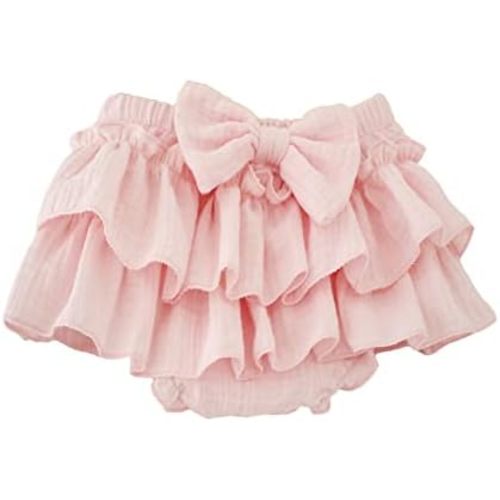 Baby Girls Bloomer Skirt Shorts Bowknot Cotton Gauze Ruffle Diaper Cover Shorts Briefs Cute Bloomers Underpants