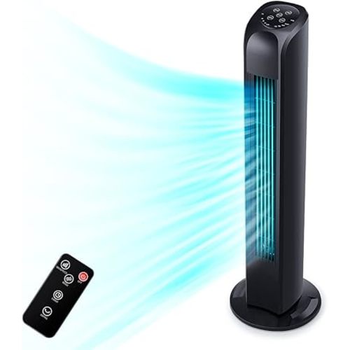 Uthfy Oscillating Tower Fan for Bedroom, Portable Standing Fan with Remote, 3 Modes 3 Speeds, 7.5H Timer, 120° Quiet Cooling for Living room, Office, Black