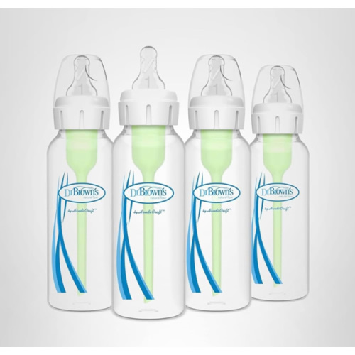 Dr. Brown's Natural Flow Anti-Colic Options+ Narrow Baby Bottle, 8 oz/250 mL, with Level 1 Slow Flow Nipples, 0m+, 4 Pack