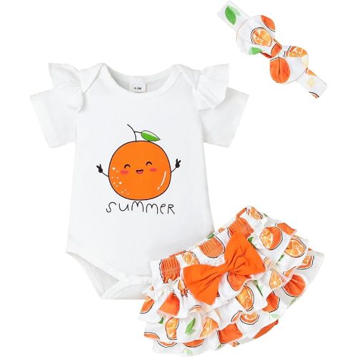 Baby Girl Summer Clothes Newborn Cute Outfits Ruffle Romper + Shorts + Headband 3pcs Short Set 0-18 Months
