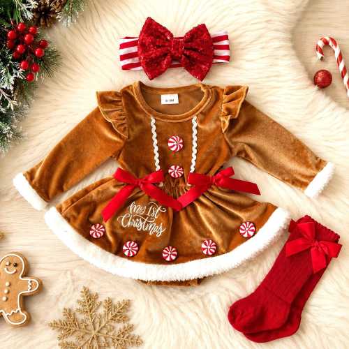 Baby Girl Christmas Dress, Gingerbread Baby Outfit, My First Christmas Outfit, Peppermint Christmas Dress, Christmas Photo Outfit