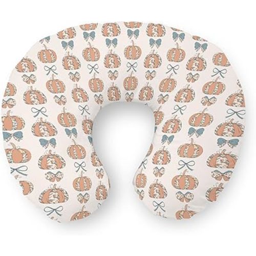Fall Pumpkins Bows Nursing Pillow Covers Retro Autumn Pumpkin Stripes Soft Stretchy Removable Covers for Breastfeeding Pillows Thanksgiving Harvest Pillow Slipcover for Baby Girl Boy Newborn Nursery