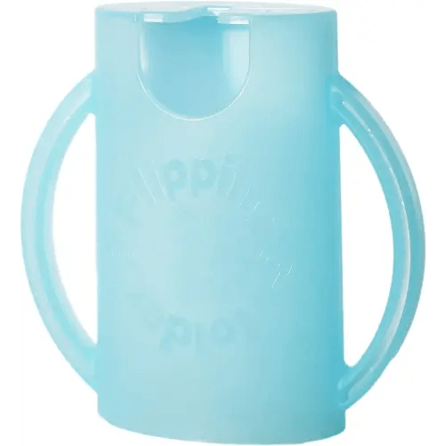 Squeeze Proof Flipping Holder for Food Pouches & Juice Boxes - Universal Multipurpose Design - Prevent Messes & Support Self-Feeding - Curved Handles for Easy Grasping - Food Safe - Blue (Blue)