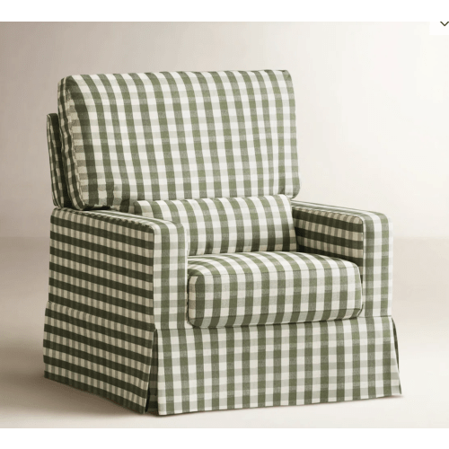 Green Gingham - Namesake Crawford Pillowback Comfort Swivel Glider & Reviews | Birch Lane