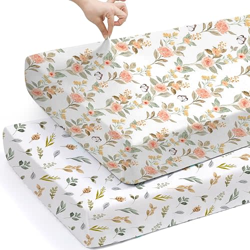 BROLEX Baby Fitted Crib Sheets: Kid Crib Sheets - Set of 2 for Toddler Standard Size Crib Mattress for Boys and Girls - Jersey Knit Crib Bed Sheets Rose & Foliage