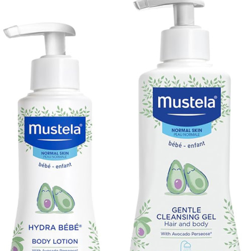 Mustela Baby Bath Time Gift Set - Baby Skin Care Essentials with Natural Avocado - Contains Hydra Bebe Body Lotion 10.14 fl. oz. & Gentle Cleansing Gel 16.9 fl. oz. - 2 Items Set