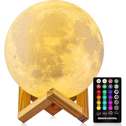 Moon Lamp, 16 Colors Moon Night Light with Stand & Remote &Touch Control and USB Rechargeable Decorative Light Up Moon Lamp for Baby Kids Lover Birthday Party Gifts(4.8 inch)