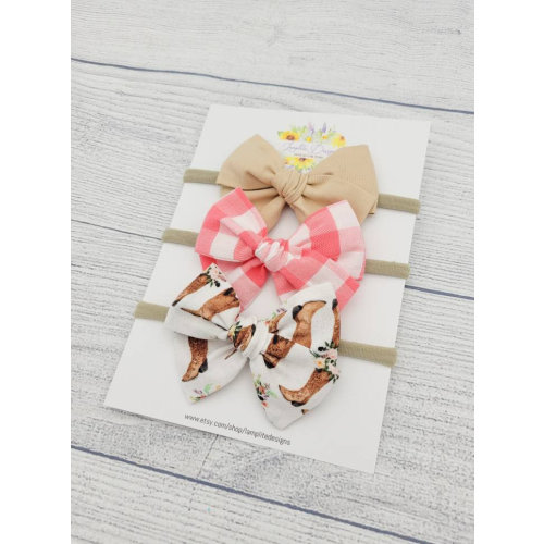Little cowgirl set of 3 bows - fabric baby bows - baby headband - baby shower gift - baby girl - pink plaid bow - cowgirl boots - gingham