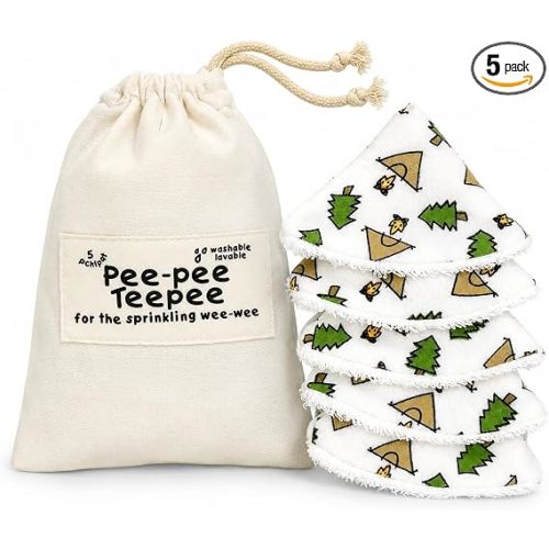Beba Bean - Pee Pee Teepee for Baby Boy - Reusable & Washable Pee Shield for Diaper Changing - Baby Shower Gifts for Boys - Camping Cotton Cloth - Laundry Bag - Set of 5 Covers