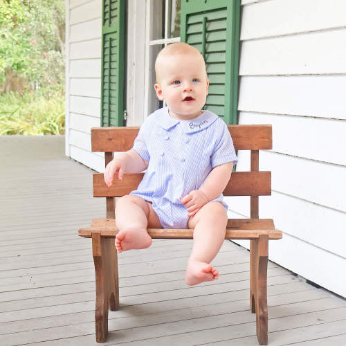 French Blue Stripe Seersucker Collared Button Bubble