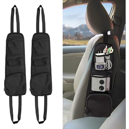 QUICTO 2PCS Car Seat Storage Hanging Bag, Multi-Pocket Seat Side Organizer, Multifunctional Mesh Net Pocket, Can Hold Mobile Phone, Wallet, Glasses, Suitable for Cars, SUVs, Trucks