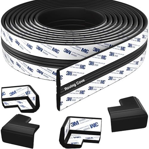 Roving Cove PreFit (Classic) Furniture Edge Corner Protector (Standard 15ft Edge 4 Corners), Baby Proofing Bumper Guards, Onyx Black, Pre-Taped, for Straight Smooth Surfaces