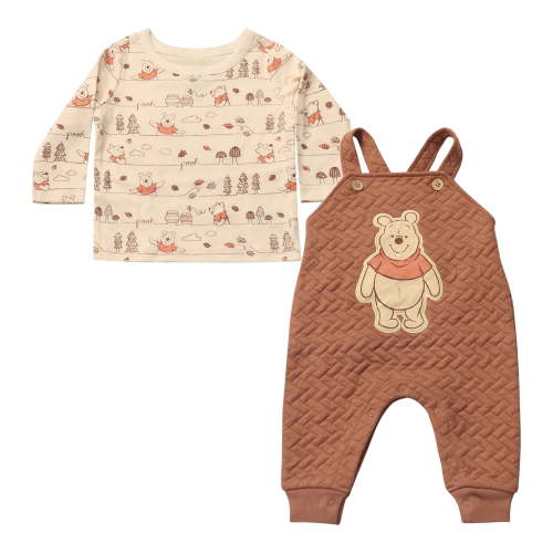 Disney Clothes Baby Boys 2-Piece Overall Set – Long Sleeve Top with Suspender Romper Mickey Mouse & Winnie the Pooh (Newborn–Infant)
