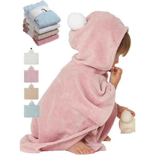Konny Baby Hooded Towel Rayon from Bamboo Cotton Baby Bath Beach Towel Hooded Poncho, Oeko-TEX, Ultra Soft & Quick-Dry, Newborn Boys Girls Toddler (Pink, Medium)