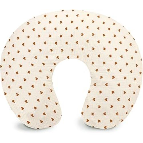 Hooyax Muslin Nursing Pillow Cover, Feeding Pillow Slipcover for Breastfeeding Moms, Soft and Breathable Infant Pillow Cover for Baby Boy and Girls (Heart)