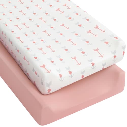 Yoofoss 2-Pack Diaper Changing Pad Cover for Boys Girls 32x16 (Pink+Arrow) | Soft & Durable & Easy-to-clean, 360° Full Elastic Fit, Microfiber Fitted Sheets for Changing Table Pad