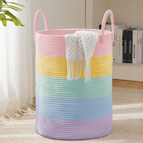 Jute Rope Laundry Hamper Basket by 58L Tall Laundry Basket, Baby Nursery Hamper for Blanket Storage for Bedroom-Large-Jute