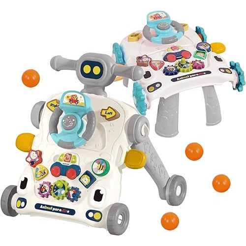 Baby Walker 3 in 1 Sit to Stand Push Walker With Activity Table and Center for Newborn Toddler (Grey)