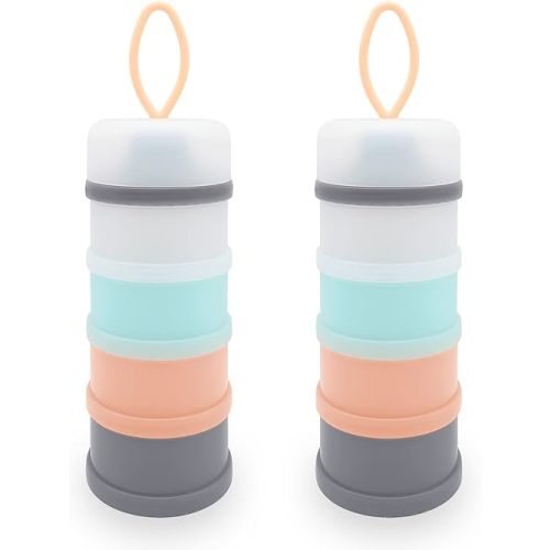 Baby Formula Dispenser, Formula Container, Portable Milk Powder Container, Non-Spill Stackable Baby Snack Storage Container, Baby Feeding Travel Storage Container, BPA Free, 4 Layers 2 Packs