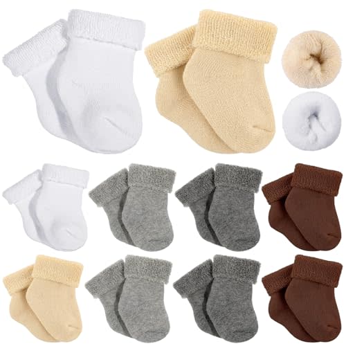 Twistover 10 Pairs Preemie Baby Terry Cotton Turn Cuff Socks for Newborn Girls Boys - Nicu