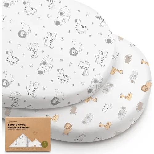 2-Pack Organic Bassinet Sheets for Girls, Boys - 100% Cotton Bassinet Mattress Sheets Compatible with Halo Bassinest Swivel Sleeper, Graco, Baby Delight, Chicco, Fitted Bassinet Sheets (KeaSafari)