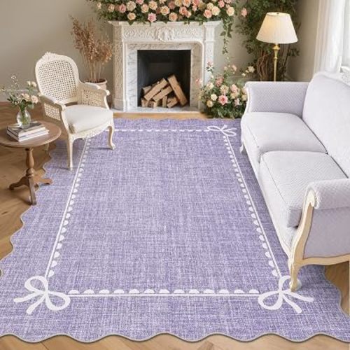 GarveeHome Scalloped Bow Rug 8x10 Washable Purple Rugs for Girls Bedroom