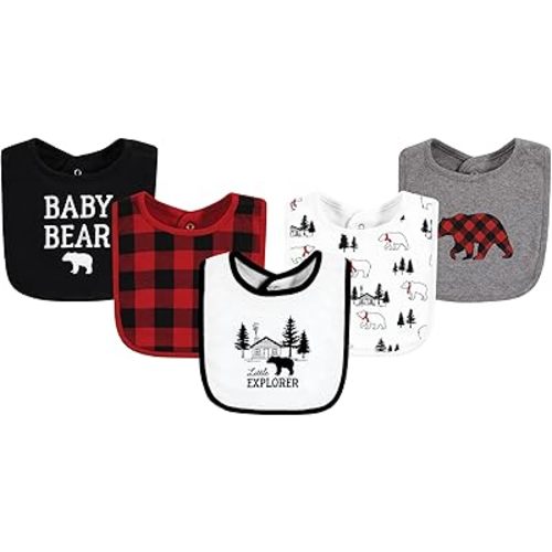 Hudson Baby Unisex Baby Cotton Bibs, Buffalo Plaid Bear, One Size