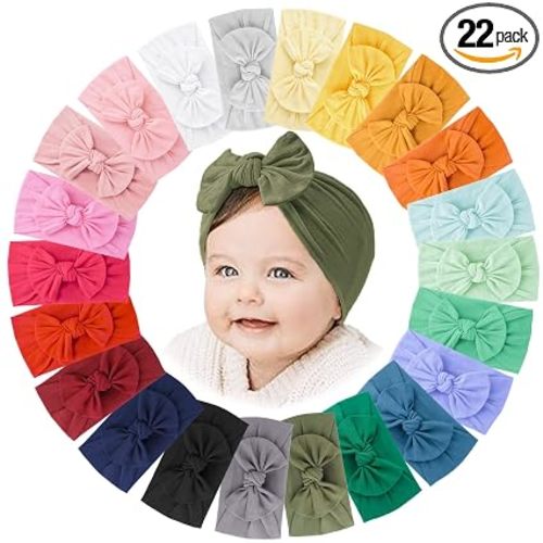 Jesries 22 Pcs Baby Headbands, Baby Girl Bows, Stretch Nylon Hairbands