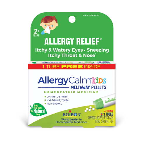 Boiron AllergyCalm Kids Pellets, Homeopathic Medicine for Allergy Relief, Itchy & Watery Eyes, Sneezing, Itchy Throat & Nose, 3 x 80 Meltaway Pellets