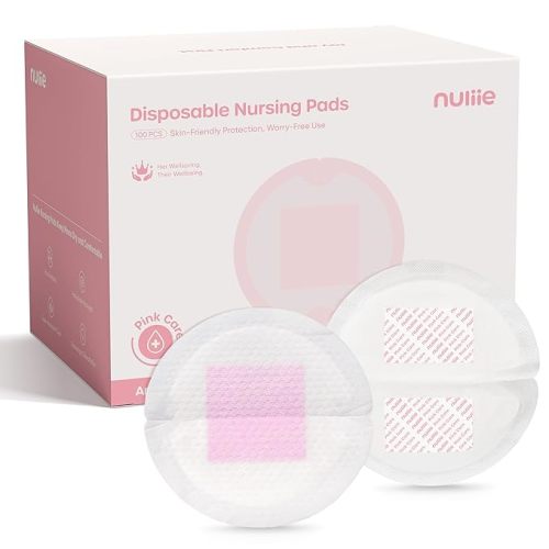 Nuliie Super Absorbent & Featherlight Disposable Nursing Pads 100 Count, Stay Dry, Soft & Breathable Breast Pads for Leaking Milk, Leakproof, Individually Packaged Breastfeeding Essentials for Moms