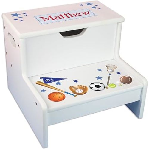 My Bambino Personalized Boys Storage Step Stool Storage Stepping Stool for Kids | Birthday Gift for Boys