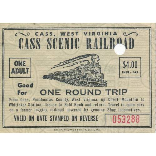 Cass Scenic Railroad Ticket issued May 31, 1971