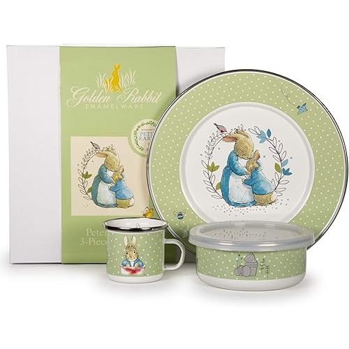 Golden Rabbit Enamelware - 3-piece Child Dinner Set (Polka Dot Peter)