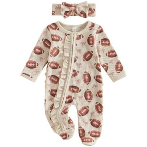 FYBITBO Newborn Baby Girl Football Outfit Ruffle Football Romper