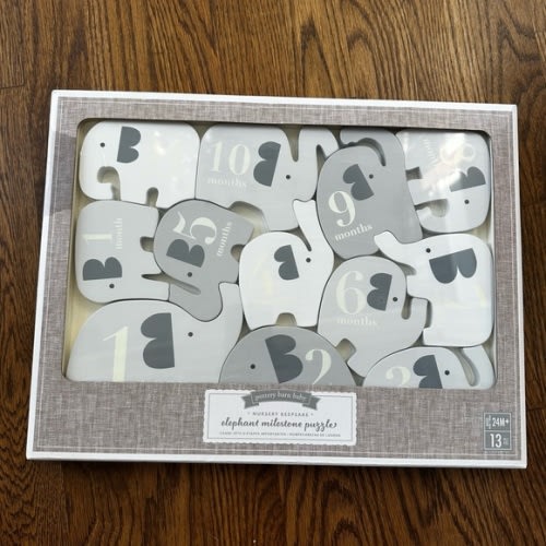 Pottery Barn Kids Gray Elephant Milestone Puzzle, NWT
