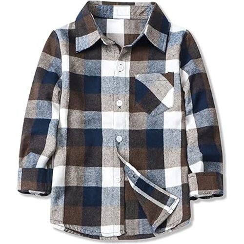 Betusline Boy and Men Button Down Plaid Shirt