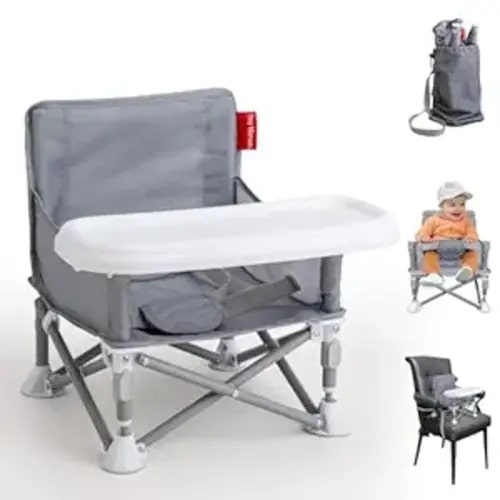 Tiny Marvels Portable Booster Seat, Foldable Baby High Chair with Removable Tray, Safety Harness & Carry Bag – for Toddlers Ages 6M-3Y, Ideal for Dining, Travel, Camping & Family Time