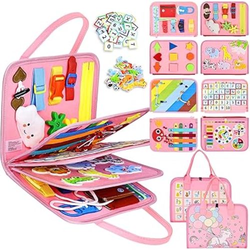 Esjay Toddler Busy Board Montessori Toys for Girls, Sensory Book Educational Activities for Learning Fine Motor Skills, Birthday Gifts for Girls Toddlers, Travel Toys for Airplane Car, Fairy Horse