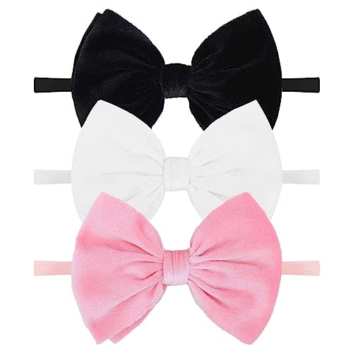 YanJie Newborn Velvet Nylon Soft Elastics Bows Hairbands and Hair Accessories for Infants, Toddlers, Child (Black White Pink)
