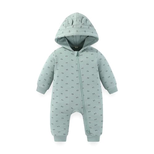 Zipper Baby Boys Girl Hooded Fleece Romper Long Sleeve Jumpsuit | unisex,60%cotton 40%polyester,fleece lined,two-way zipper,hooded,warm,everyday wear,newborn essential