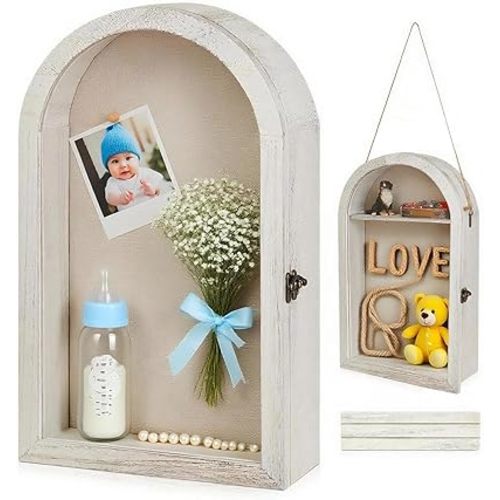 11x16 Shadow Box Frame with Plexiglass, Deep Shadow Box Frame with Linen Back and Removable Shelves,Wood Glass Display Case for Medals, Photos, Memorabilia, Awards,4" Depth (White)