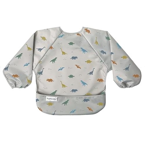 Tiny Twinkle Long Sleeve Bib for Babies & Toddlers | Waterproof Smock Bib for Eating | Machine Washable & Mess-Proof Feeding Essentials | Newborn Shower Gift (Dinosaur, 6–24M)
