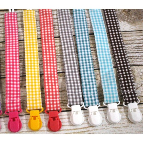 Pacifier Clips with plastic clip, Gingham Pacifier Clips - Binky Clip, Mam Gumdrop Nuk Avent Soothie Binky Clips, Buffalo Check, Plaid
