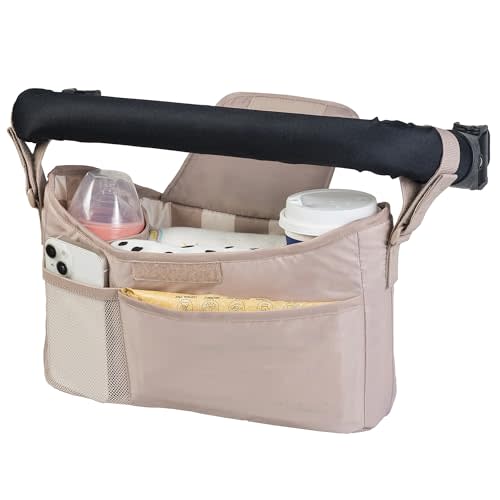 Tiny Twinkle Universal Stroller Organizer with Adjustable Strap - Waterproof Stroller Caddy Fits Baby Jogger,Nuna,Graco,Donna and Bugaboo Strollers（Beige Checkers）