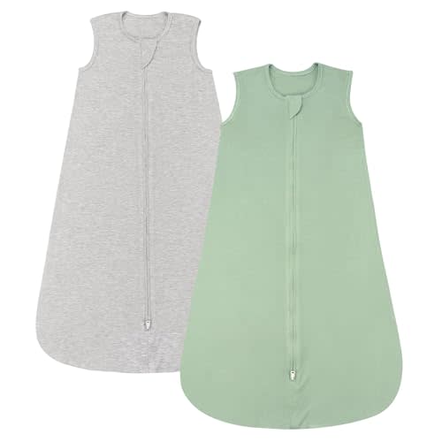 LILBESTIE Rayon Made from Bamboo Sleep Sacks 0.5 TOG summer Wearable Blanket Baby 6-12 Months, Green & Grey