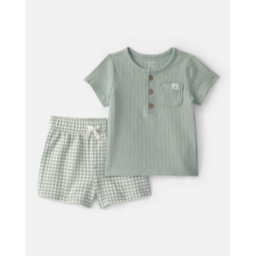 Baby 2-Piece Gingham Top & Short Set - Green | Carter's