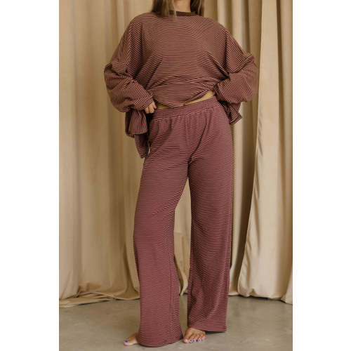 Campbell Mini Stripe Fleece Lounge Pants in Brown/Pink