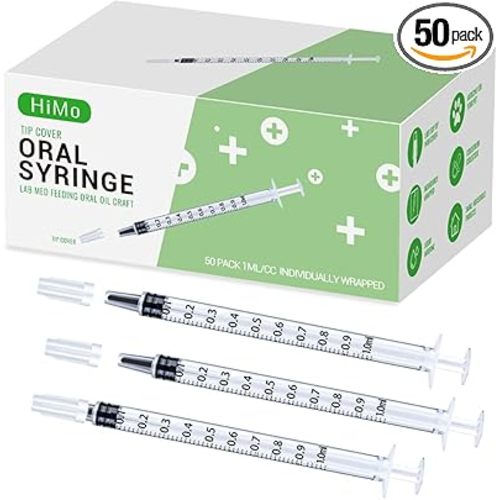 50 Pack 1ml Syringes with caps for Liquid, Oral, Colostrum Collector Feeding without Needle, Individually Wrapped