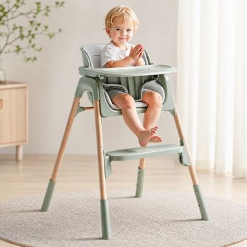 Fodoss 4-in-1 Convertible High Chair for Babies & Toddlers, Adjustable Height with Dishwasher-Safe Tray, Easy-Clean Design, Beige (Green)