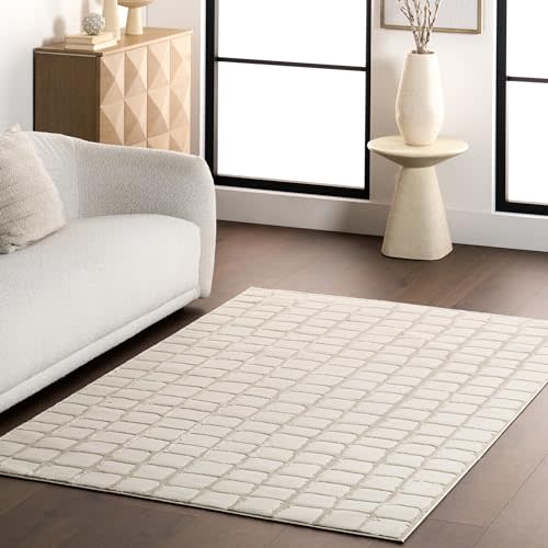 nuLOOM Eunice Beige Checkered Washable Area Rug, 6' Round